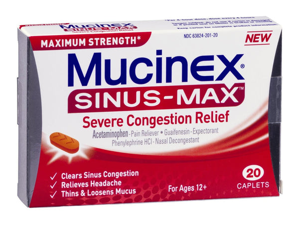 Mucinex® Sinus-Max® Cold and Sinus Relief 325 mg - 100 mg - 5 mg Strength Caplet 20 per Box (832235_CT) 20/CT