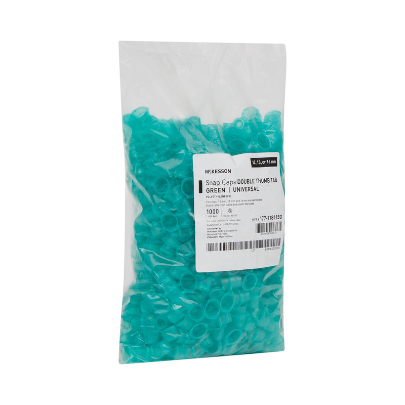 McKesson Tube Closure Polyethylene Snap Cap Green 12 mm / 13 mm / 16 mm (Universal) Fits Most 12mm, 13mm and 16mm Evacuated Glass Blood Collection Tubes and Plastic Test Tubes NonSterile (1082093_BG) 1000/BG