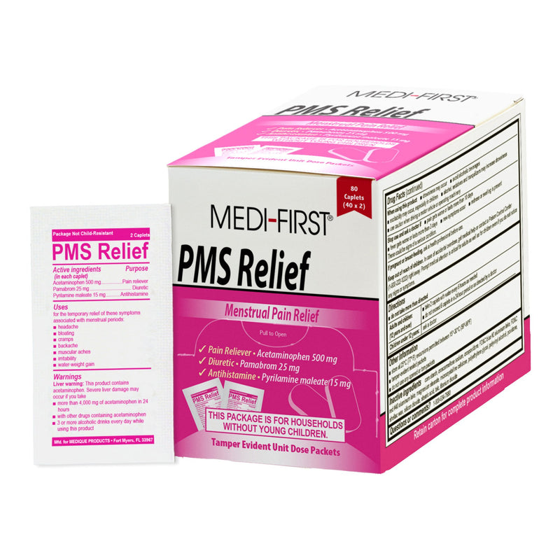 PMS Relief Pain Relief 500 mg - 25 mg - 15 mg Strength Acetaminophen / Pamabrom / Pyrilamine Maleate Caplet 80 per Box (1220524_BX) 80/BX