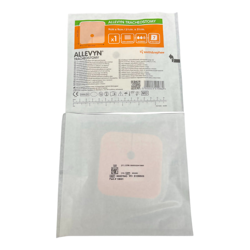 Allevyn Tracheostomy Foam Dressing 3-1/2 X 3-1/2 Inch Without Border Film Backing Nonadhesive Fenestrated Square Sterile (1243288_BX) 10/BX
