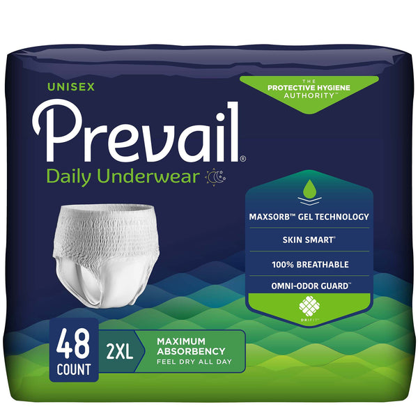 Prevail® Daily Underwear Extra Unisex Adult Absorbent Underwear Pull On with Tear Away Seams 2X-Large Disposable Moderate Absorbency (579584_CS) 48/CS