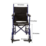 McKesson Transport Chair 19 Inch Seat Width Full Length Arm Swing-Away Footrest Aluminum Frame with Blue Finish (1065256_EA) 1/EA