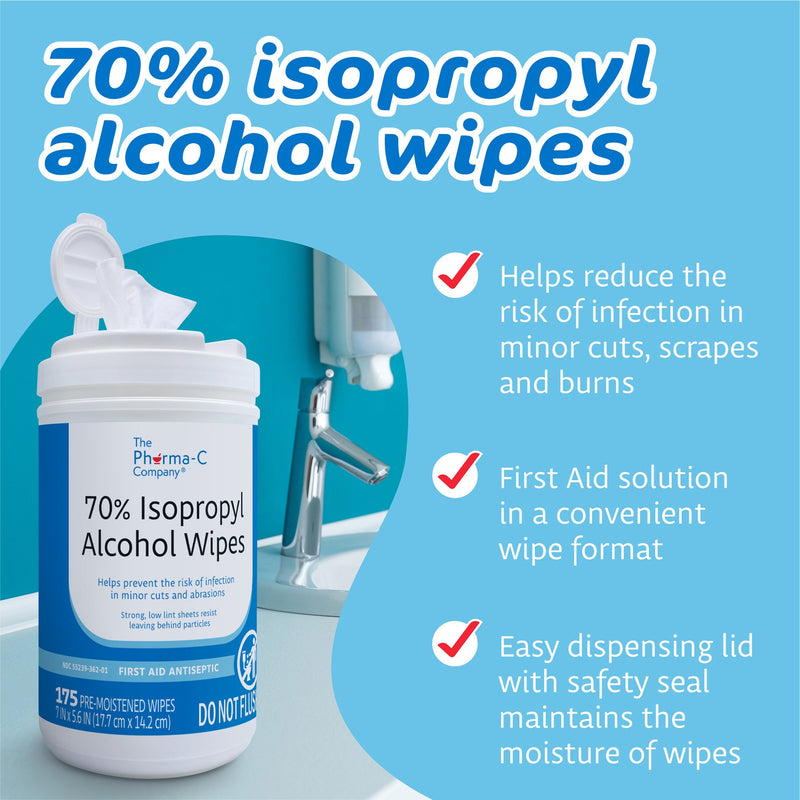 The Pharma-C Company® Antiseptic Skin Wipe Isopropyl Alcohol Towelette Canister (1250441_CS) 1050/CS