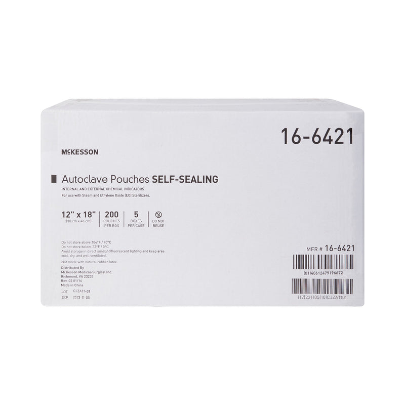 McKesson Sterilization Pouch Ethylene Oxide (EO) Gas / Steam 12 X 18 Inch Transparent Blue / White Self Seal Paper / Film (960948_CS) 1000/CS