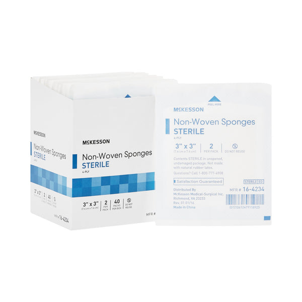 McKesson Nonwoven Sponge 3 X 3 Inch 4-Ply Sterile 2 per Pack (446054_BX) 40/BX