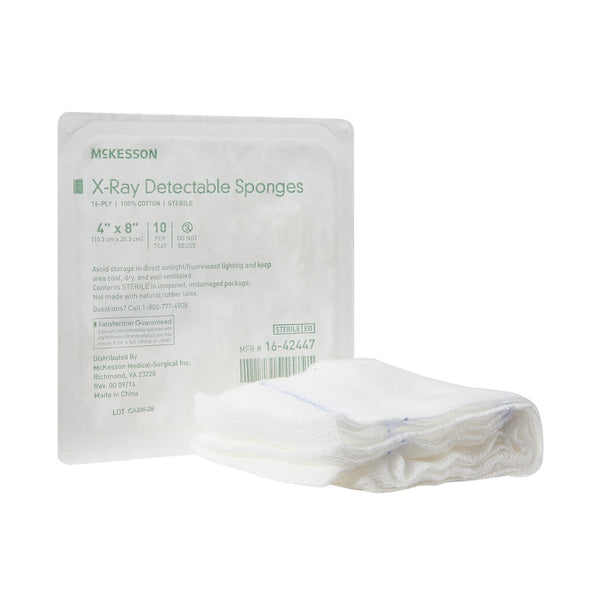 McKesson Gauze Sponge 4 X 8 Inch 16-Ply Sterile X-Ray Detectable 10 per Tray (944343_TR) 10/TR
