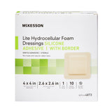 McKesson Lite Thin Foam Dressing 4 X 4 Inch With Border Film Backing Silicone Gel Adhesive Square Sterile (1083090_BX) 10/BX