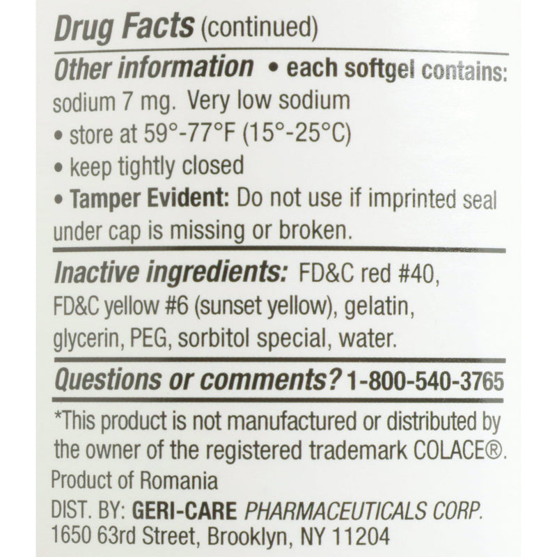 Geri-Care® Stool Softener Softgel 1,000 per Bottle 100 mg Strength Docusate Sodium (555682_BT) 1/BT