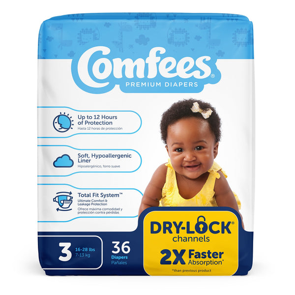 Comfees® Unisex Baby Diaper Size 3 Disposable Moderate Absorbency (993245_CS) 144/CS