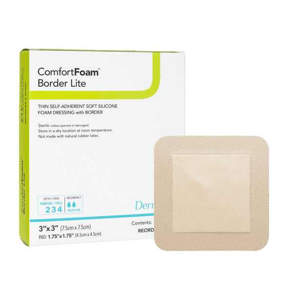 ComfortFoam™ Border Lite Thin Foam Dressing 3 X 3 Inch With Border Waterproof Backing Silicone Adhesive Square Sterile (1003182_EA) 1/EA