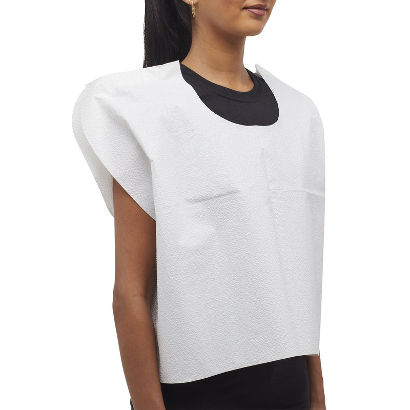 McKesson Exam Cape White One Size Fits Most Front / Back Opening Without Closure Unisex Disposable (201063_CS) 100/CS