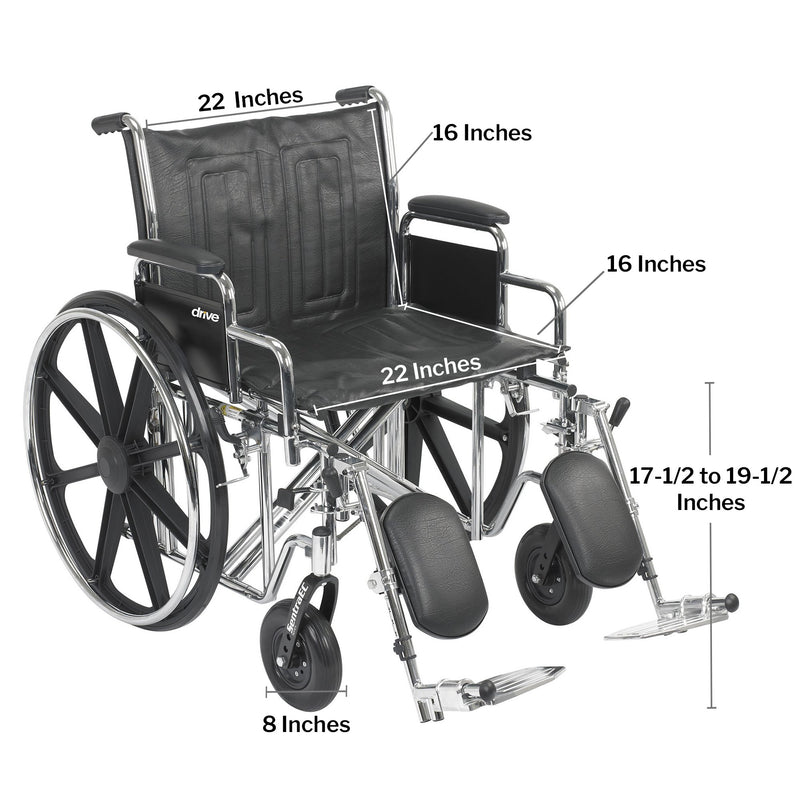 McKesson Bariatric Wheelchair Dual Axle Desk Length Arm Swing-Away Elevating Legrest Black Upholstery 22 Inch Seat Width Adult 450 lbs. Weight Capacity (1065281_EA) 1/EA