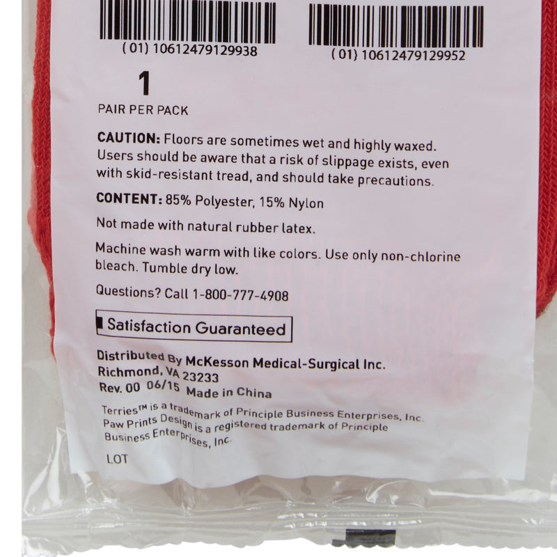 McKesson Terries™ Slipper Socks Unisex Adult X-Large Single Tread Single Patient Use Red (553041_PR) 1/PR