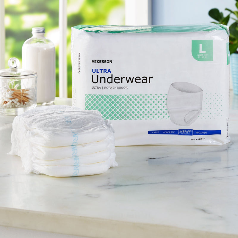 McKesson Ultra Unisex Adult Absorbent Underwear Pull On with Tear Away Seams Large Disposable Heavy Absorbency (724917_BG) 1/BG