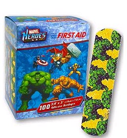 Medibadge Adhesive Strip 3/4 X 3 Inch Plastic Rectangle Kid Design (The Hulk) Sterile (720220_BX) 100/BX