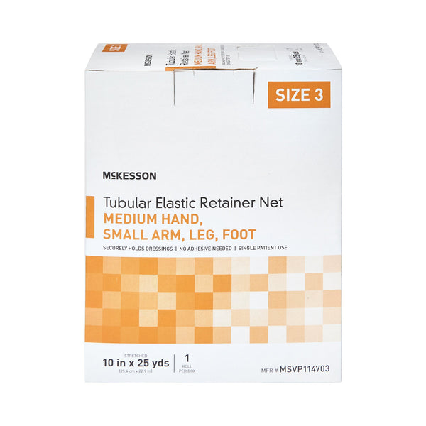 McKesson Elastic Net Retainer Dressing Tubular Elastic 10 Inch X 25 Yard (25.4 cm X 22.9 m) Size 3 White Medium Hand / Small Arm / Leg / Foot NonSterile (1113347_BX) 1/BX