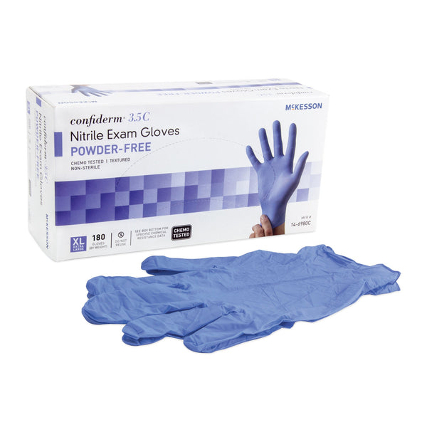 McKesson Confiderm® 3.5C Exam Glove X-Large NonSterile Nitrile Standard Cuff Length Textured Fingertips Blue Chemo Tested (767197_CS) 1800/CS