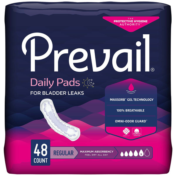 Prevail® Daily Pads Bladder Control Pad 11 Inch Length Heavy Absorbency Polymer Core One Size Fits Most (810355_PK) 48/PK