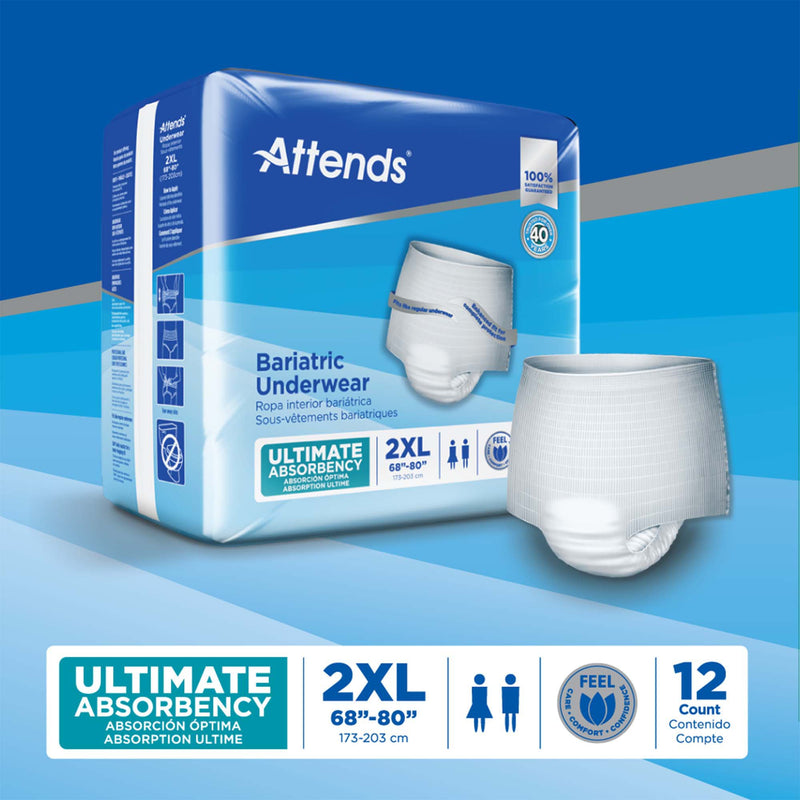 Attends® Bariatric Unisex Adult Absorbent Underwear Pull On with Tear Away Seams 2X-Large Disposable Heavy Absorbency (950228_BG) 12/BG