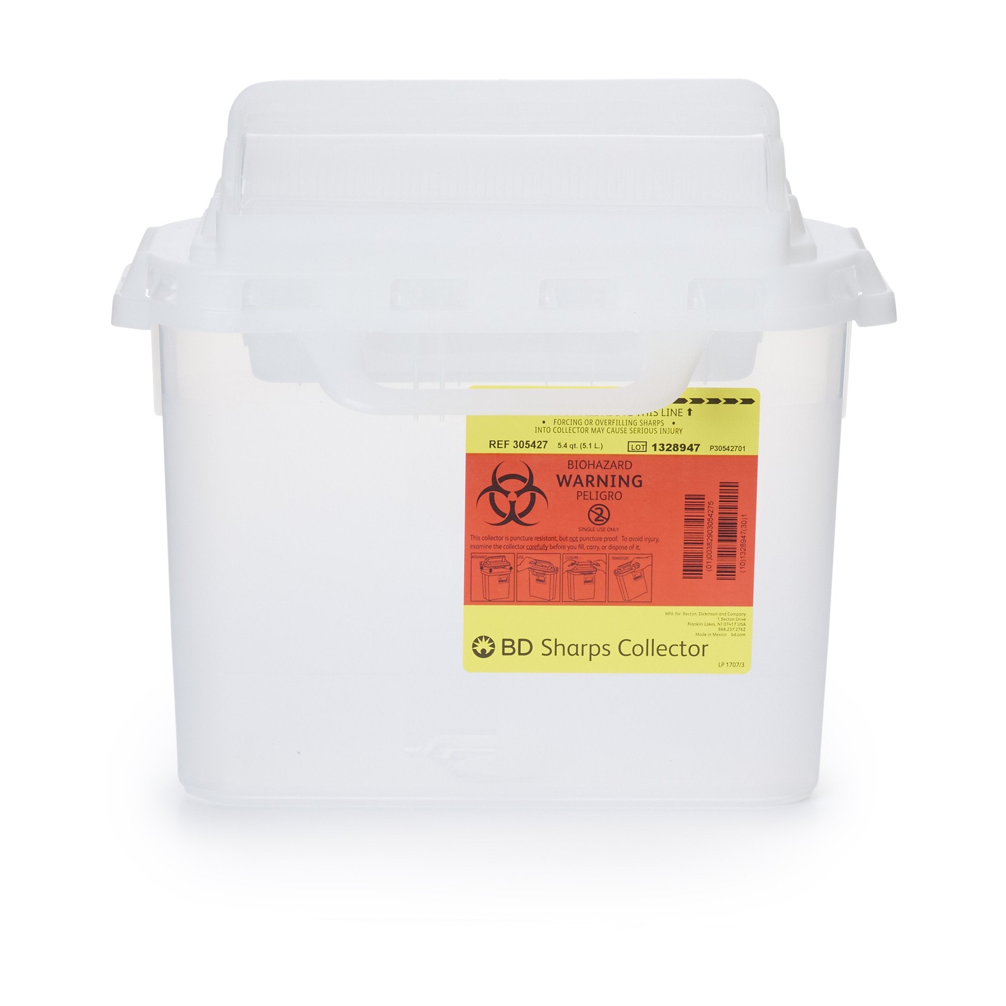 BD™ Sharps Container Translucent White Base 12 H X 12 W X 4-4/5 D Inch ...