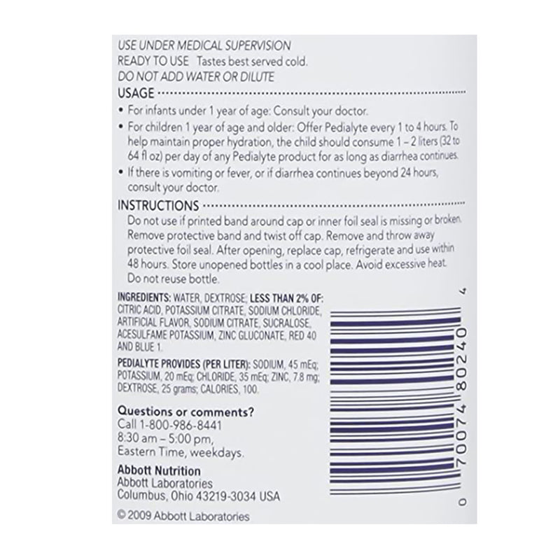 Pedialyte® Classic Oral Electrolyte Solution Grape Flavor 33.8 oz. Electrolyte (366834_CS) 8/CS