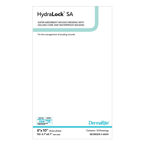 HydraLock™ SA Super Absorbent Dressing 6 X 10 Inch Rectangle (949203_BX) 10/BX