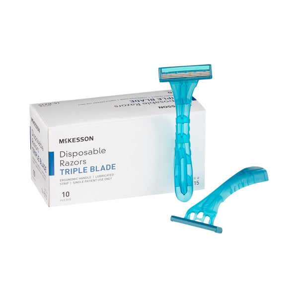 McKesson Personal Razor with Lubricating Strip Single Edge Triple Blade NonSterile Disposable (628717_BX) 10/BX