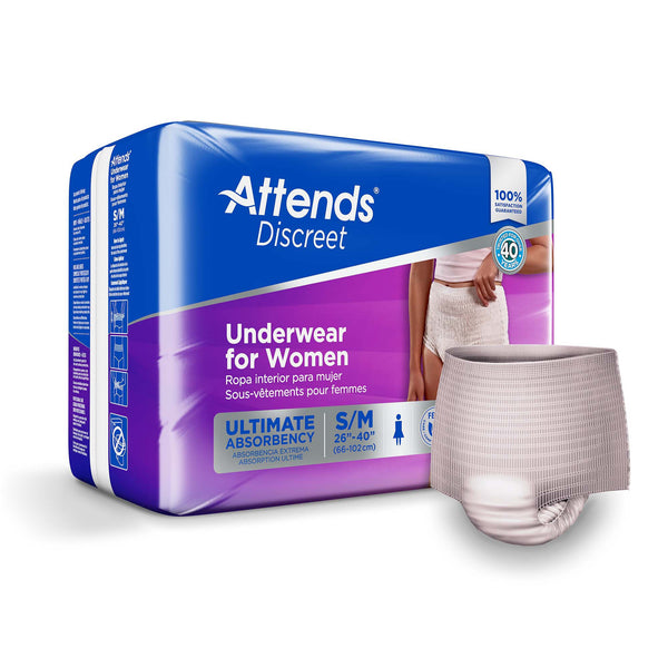 Attends® Discreet Female Adult Absorbent Underwear Pull On with Tear Away Seams Medium Disposable Heavy Absorbency (1039110_CS) 80/CS