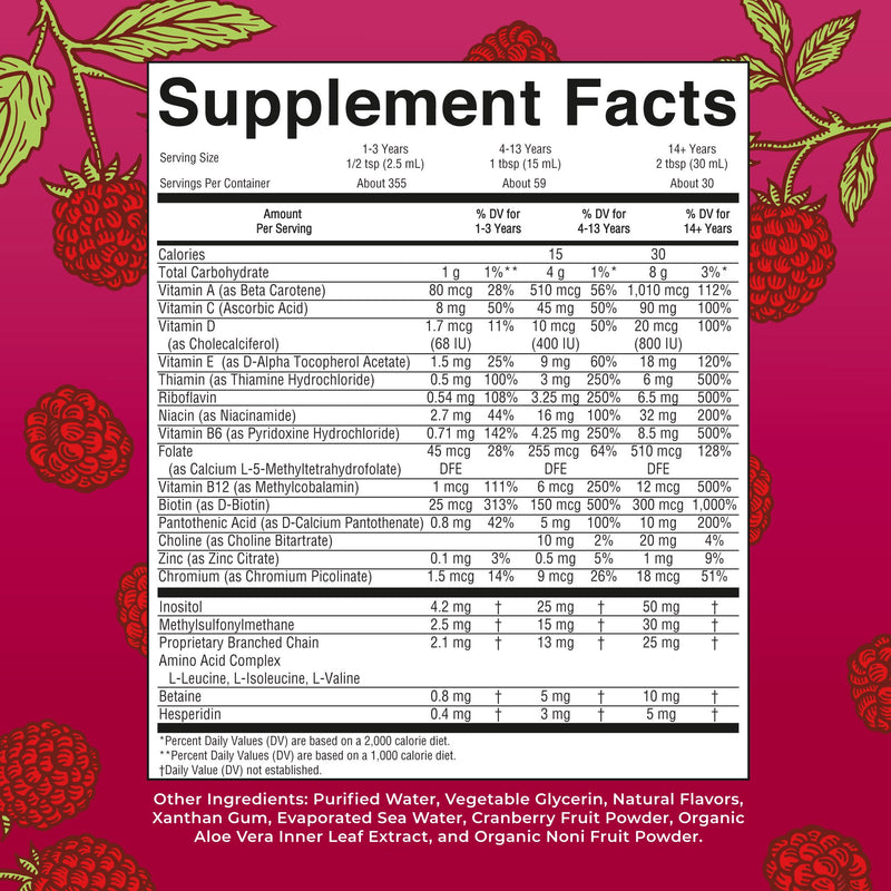 Mary Ruth's® Liquid Morning Multivitamin Dietary Supplement Vitamin A / C / D / E 80 mcg - 8 mg - 1.7 mcg - 1.5 mg Strength Liquid 30 oz. Raspberry Flavor (1271761_EA) 1/EA