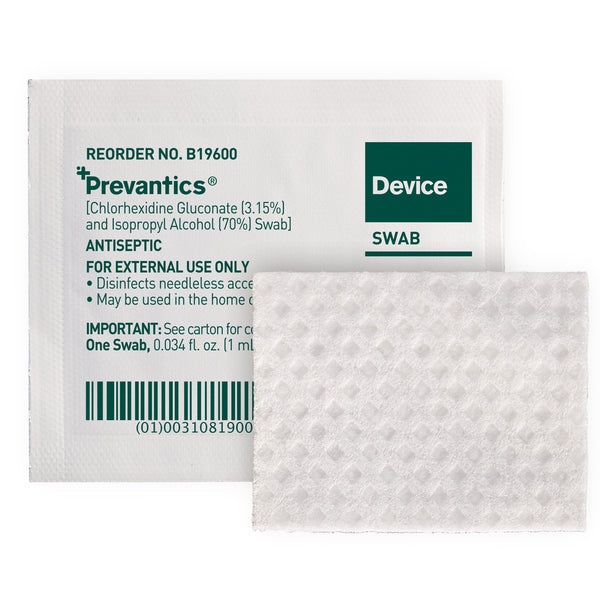Prevantics® Device Swab 3.15% / 70% Strength CHG (Chlorhexidine Gluconate) / Isopropyl Alcohol Individual Packet NonSterile (959981_CS) 1000/CS