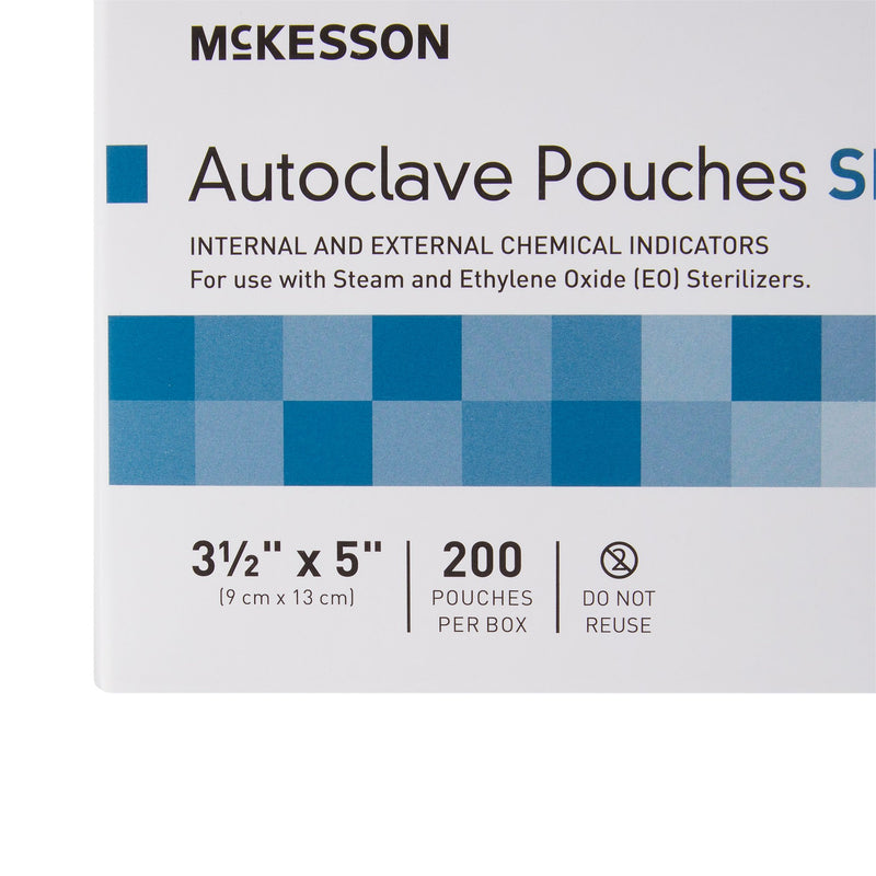 McKesson Sterilization Pouch Ethylene Oxide (EO) Gas / Steam 3-1/2 X 5 Inch Transparent Blue / White Self Seal Paper / Film (960942_BX) 200/BX