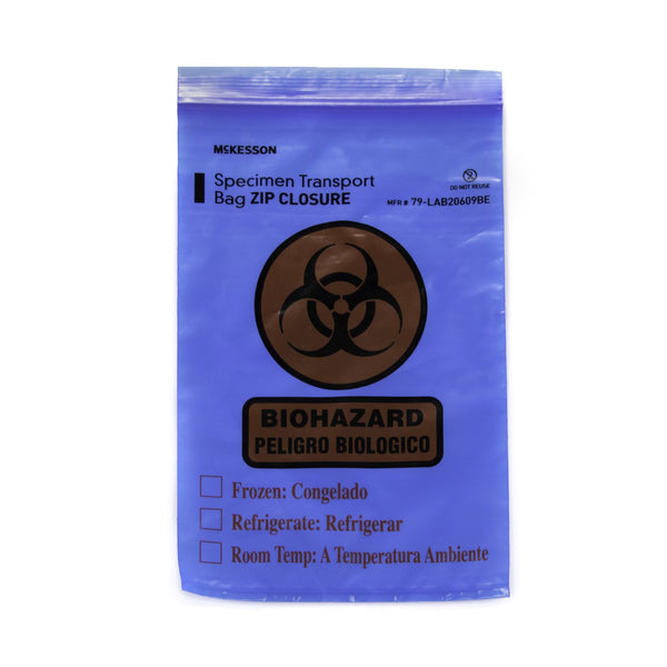 McKesson Specimen Transport Bag with Document Pouch 6 X 9 Inch Zip Closure Biohazard Symbol / Storage Instructions NonSterile (524353_PK) 1/PK