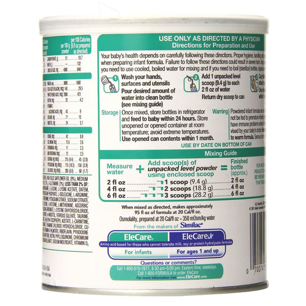 EleCare® Infant Formula Unflavored 14.1 oz. Can Powder Iron Food Allergies (772259_CS) 6/CS