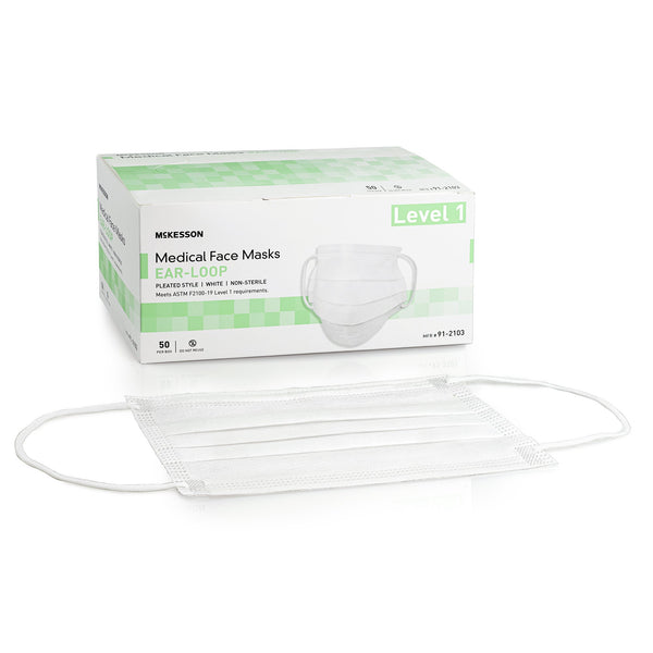 McKesson Procedure Mask ASTM Level 1 Earloops One Size Fits Most (1196786_BX) 50/BX