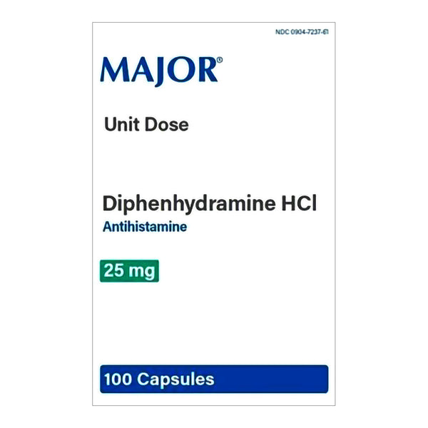 Major Pharmaceuticals Allergy Relief 25 mg Strength Capsule 100 Per Box (1224644_BX) 100/BX