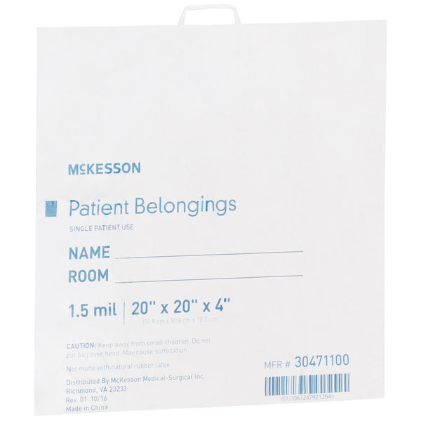 McKesson Patient Belongings Bag 4 X 20 X 20 Inch Polyethylene Snap Closure White (447757_EA) 1/EA