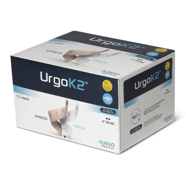URGOK2™ 2 Layer Compression Bandage System 4 X 7-1/8 to 9-3/4 Inch Self-Adherent Closure Tan / White NonSterile Regular 40 mmHg (1173084_EA) 1/EA