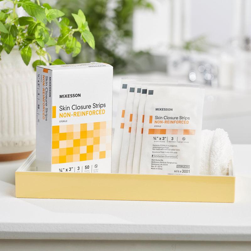 McKesson Skin Closure Strip 1/4 X 3 Inch Nonwoven Material Flexible Strip Tan (876300_CS) 200/CS