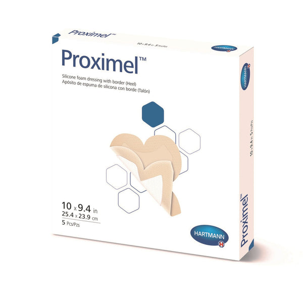 Proximel® Foam Dressing 9-2/5 X 10 Inch With Border Waterproof Film Backing Silicone Adhesive Heel Sterile (1242745_BX) 5/BX