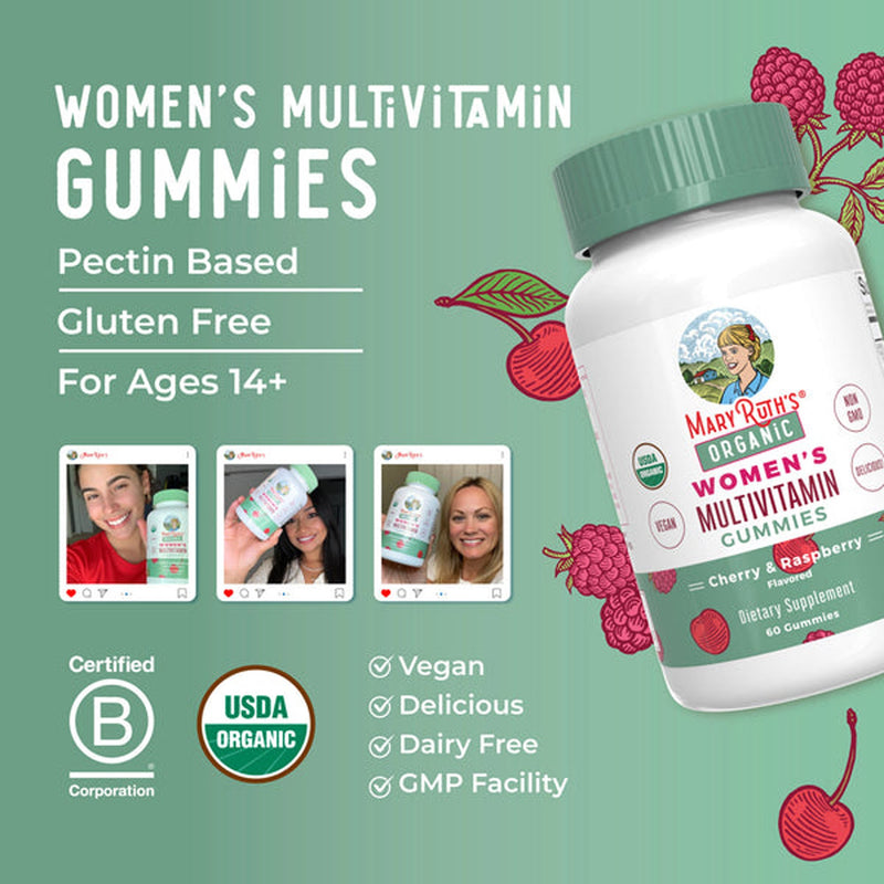 Mary Ruth's® Organic Women's Multivitamin Supplement Vitamin A / C / D / E 450 mcg - 20 mg - 6 mcg - 7 mg Strength Gummie 60 Per Bottle Strawberry Flavor (1271765_EA) 1/EA