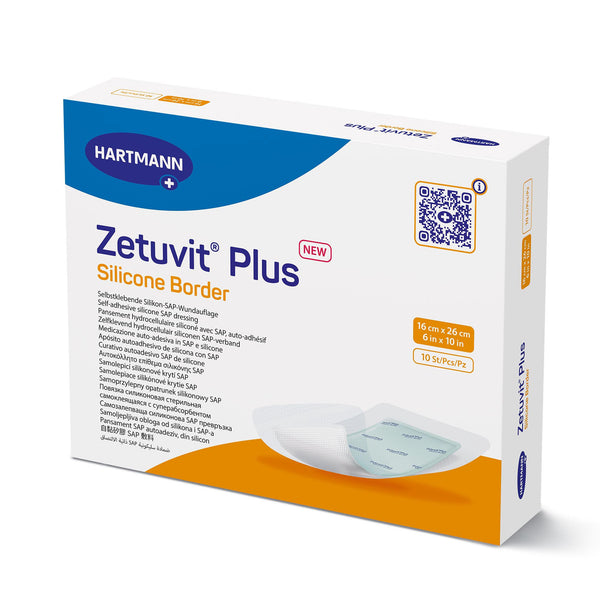 Zetuvit® Plus Silicone Border Super Absorbent Dressing Silicone Adhesive 6 X 10 Inch Rectangle (1242912_EA) 1/EA