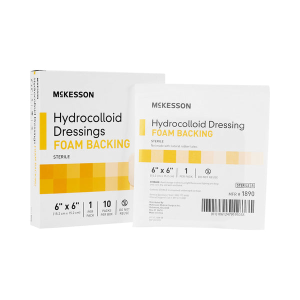 McKesson Hydrocolloid Dressing Foam Backing 6 X 6 Inch Square Hydrocolloid / Foam (883000_BX) 10/BX