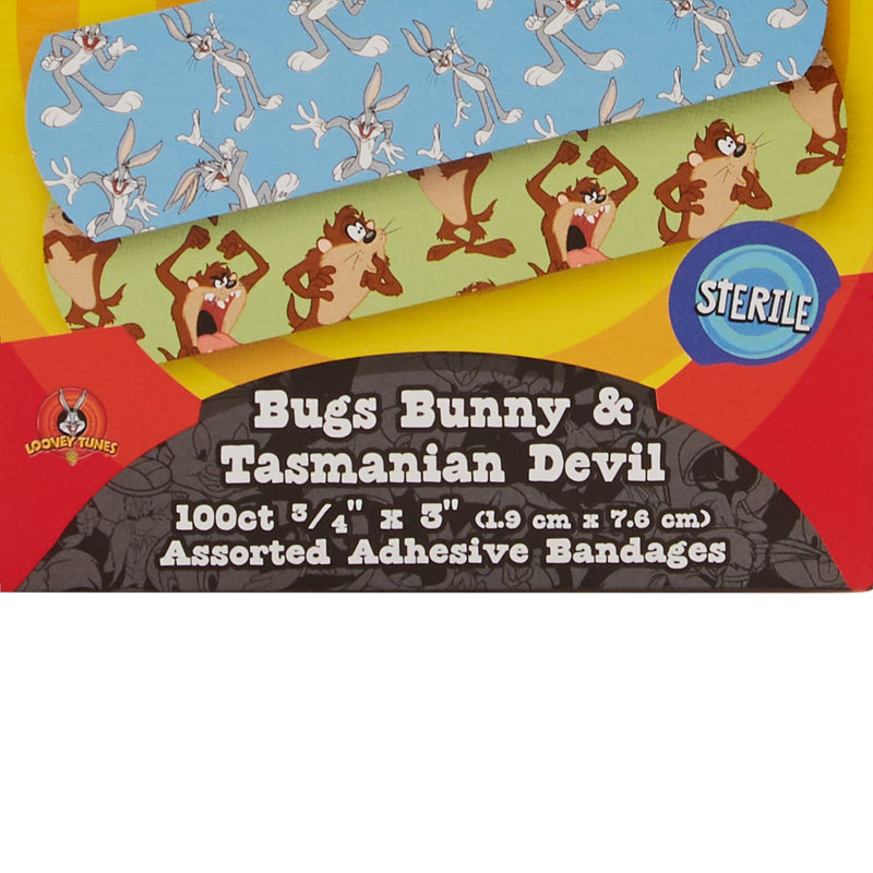 Looney Tunes™ Stat Strip® Adhesive Strip 3/4 X 3 Inch Plastic Rectangle Kid Design (Looney Tunes Bugs and Taz) Sterile (278007_BX) 100/BX