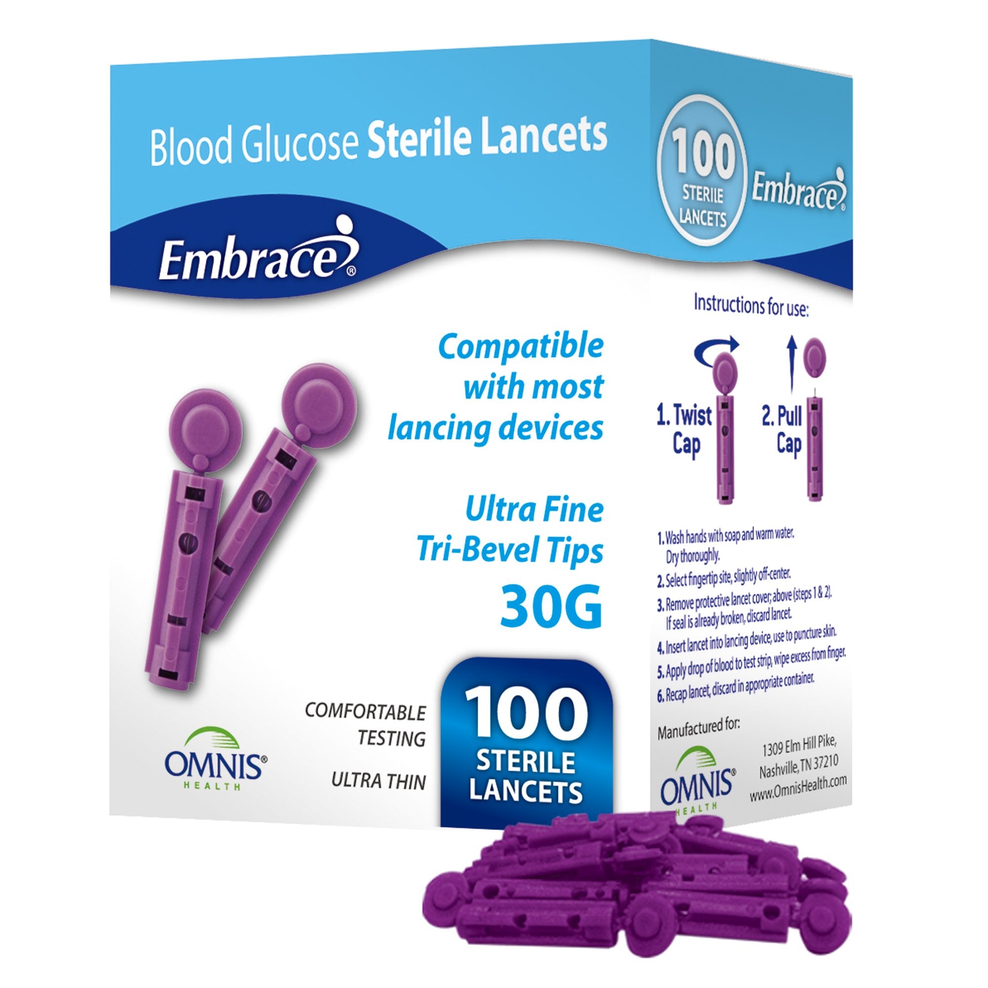 Embrace® Lancet for Lancing Device 30 Gauge Non-Safety Twist Off Cap F ...