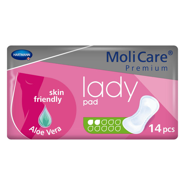 MoliCare® Premium Lady Pads Bladder Control Pad 4-1/2 X 10-1/2 Inch Light Absorbency Polymer Core One Size Fits Most (1127660_BG) 14/BG