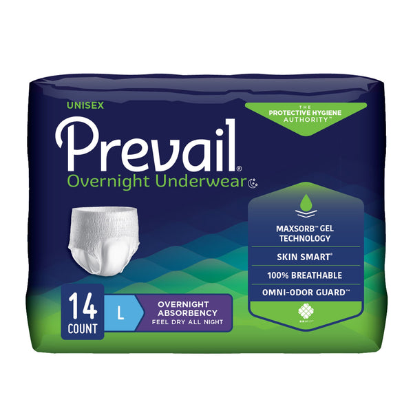 Prevail® Overnight Unisex Adult Absorbent Underwear Pull On with Tear Away Seams Large Disposable Heavy Absorbency (1189993_PK) 14/PK
