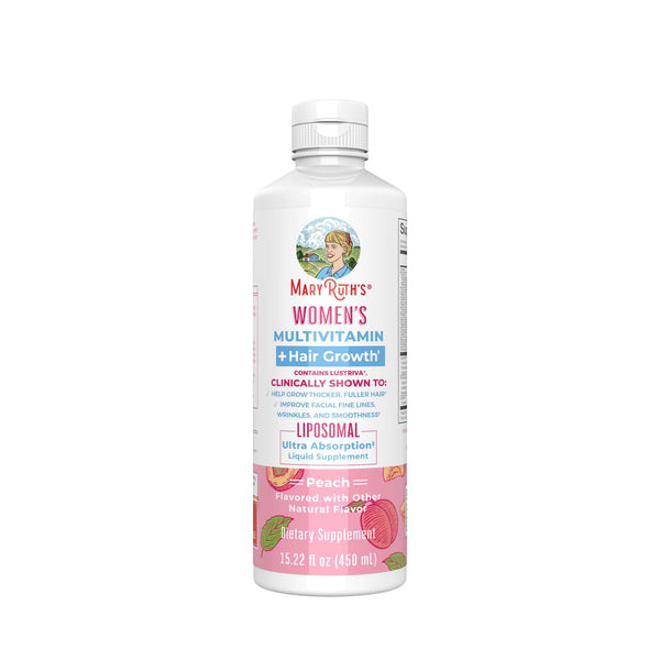 Mary Ruth's® Women's Multivitamin + Hair Growth Liposomal Multivitamin Supplement Vitamin A / D / E / Biotin 500 mcg - 25 mcg - 7 mg - 10,000 mcg Strength Liquid 15.22 oz. Peach Flavor (1271767_EA) 1/EA