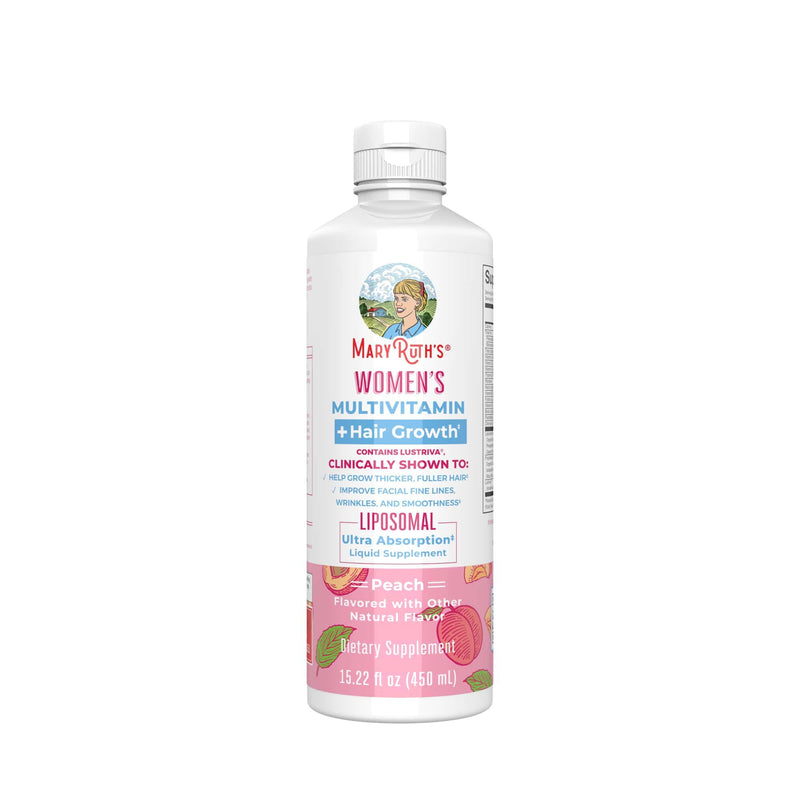 Mary Ruth's® Women's Multivitamin + Hair Growth Liposomal Multivitamin Supplement Vitamin A / D / E / Biotin 500 mcg - 25 mcg - 7 mg - 10,000 mcg Strength Liquid 15.22 oz. Peach Flavor (1271767_EA) 1/EA
