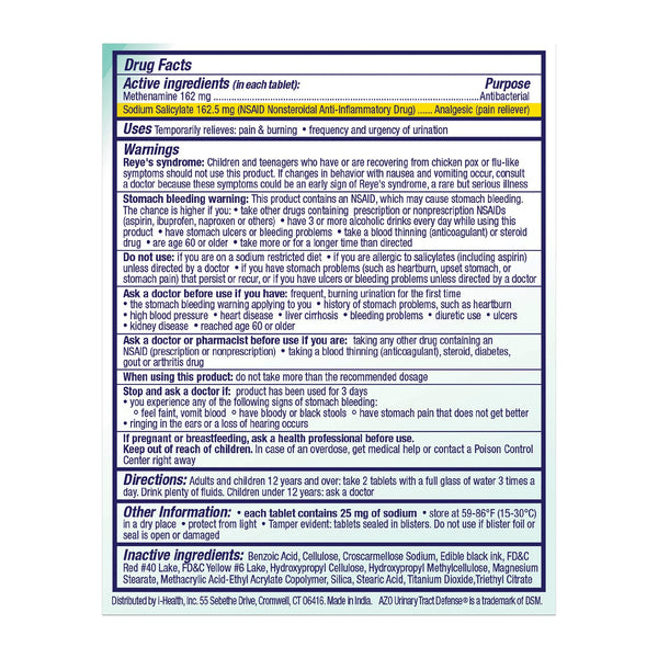 AZO® Urinary Tract Defense Urinary Pain Relief 162 mg - 162.5 mg Strength Methenamine / Sodium Salicylate Tablet 24 per Box (1268933_BX) 1/BX