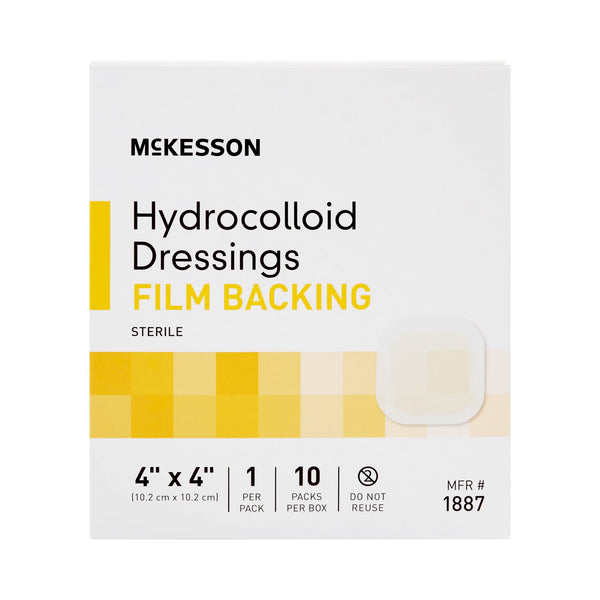 McKesson Hydrocolloid Dressing Waterproof Film Backing 4 X 4 Inch Square Hydrocolloid / Film (882992_CS) 200/CS